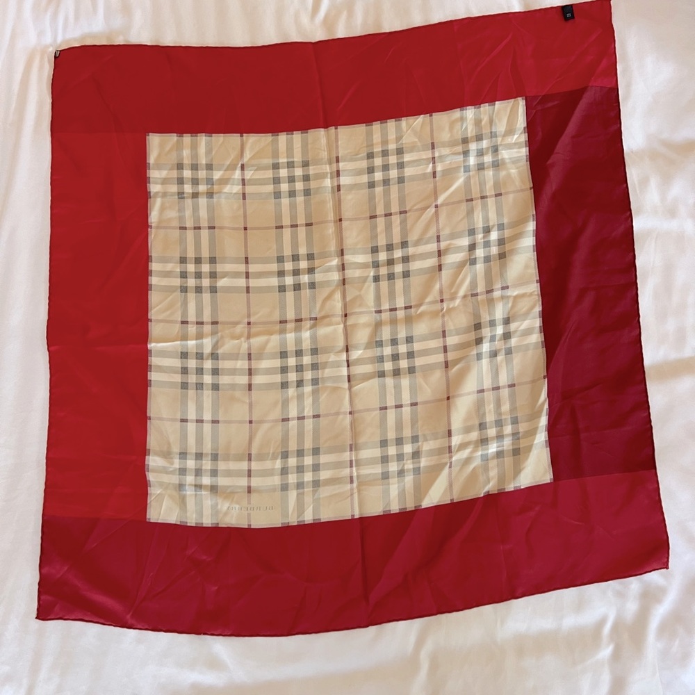 Burberry Red and Beige Checkered 100% silk scarf - Picture 3 of 5